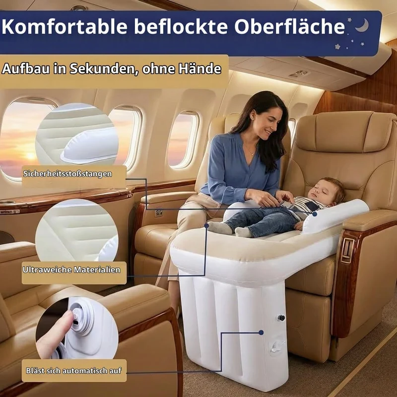 Tragbares Baby Reisebett, Elektrisch Selbstaufblasend, Kompakt & Tragbar, Flugzeugbett für Kleinkind