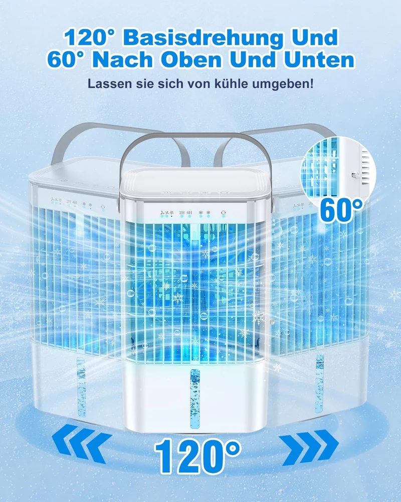 RenFox Mobiler Klimaanlage 4 in 1 Energiesparender Mini Luftkühler mit grossem wassertank (1200 ml),