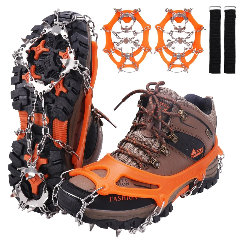 WIN.MAX Steigeisen Grödel Eisspikes, Schuhkrallen mit19 Edelstahl Zähne Spikes Schuhkrallen Grödeln