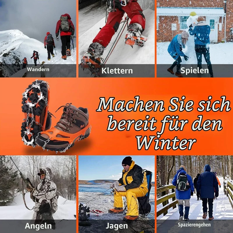 WIN.MAX Steigeisen Grödel Eisspikes, Schuhkrallen mit19 Edelstahl Zähne Spikes Schuhkrallen Grödeln