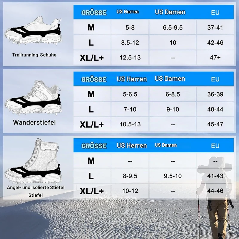 WIN.MAX Steigeisen Grödel Eisspikes, Schuhkrallen mit19 Edelstahl Zähne Spikes Schuhkrallen Grödeln