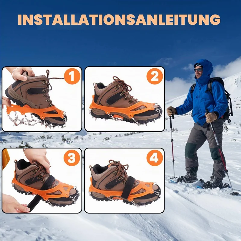 WIN.MAX Steigeisen Grödel Eisspikes, Schuhkrallen mit19 Edelstahl Zähne Spikes Schuhkrallen Grödeln