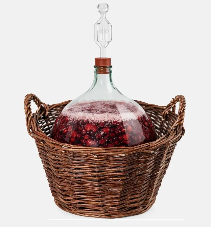 Weinballon mit WEIDENKORB, Kunststoffkorb, Glasballon, Gäreimer, Gärballon, Weinfass, Gallone, Bügel