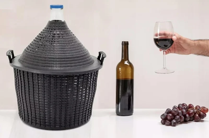 Weinballon 20L mit Kunststoffkorb + Trichter + HEFE + 1xROT-Gummistopfen + 1xGärröhrchen, Glasballon