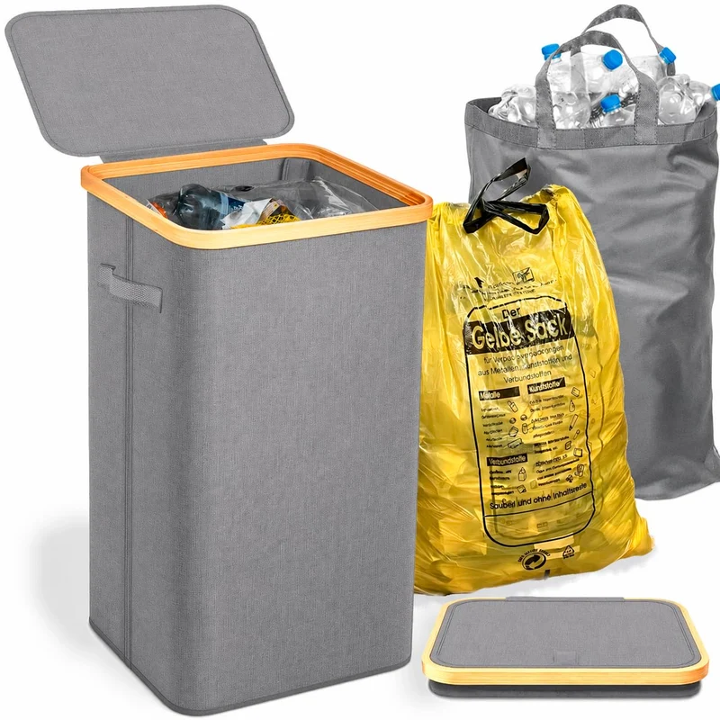 Gelber Sack Ständer Stabil mit Deckel und Innenbeutel– Mülleimer 70-120L für Gelbe Säcke & Recycling