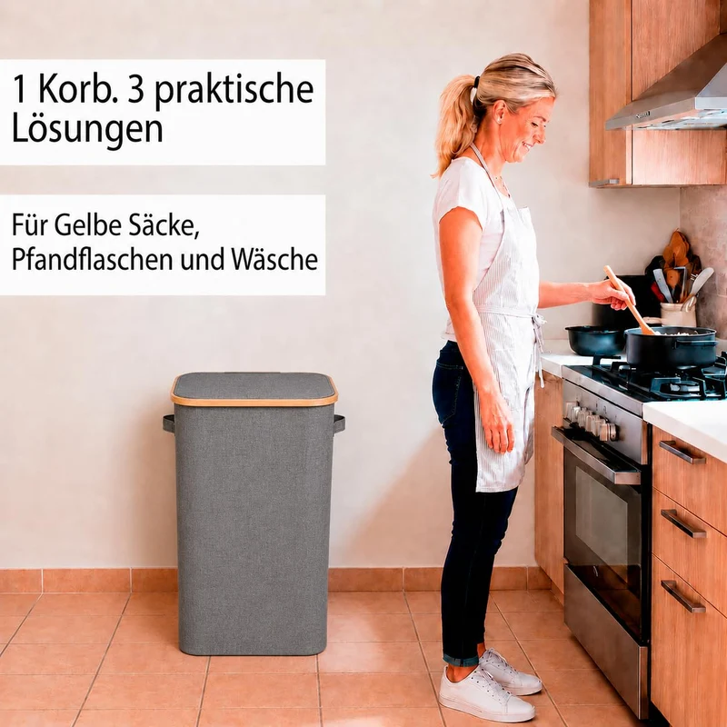 Gelber Sack Ständer Stabil mit Deckel und Innenbeutel– Mülleimer 70-120L für Gelbe Säcke & Recycling