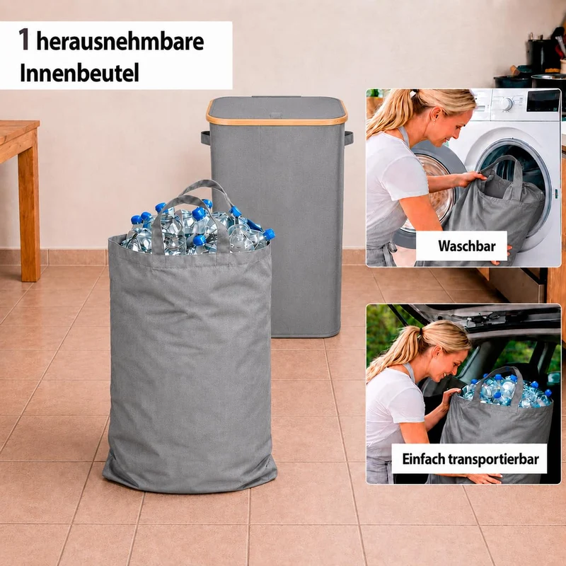 Gelber Sack Ständer Stabil mit Deckel und Innenbeutel– Mülleimer 70-120L für Gelbe Säcke & Recycling