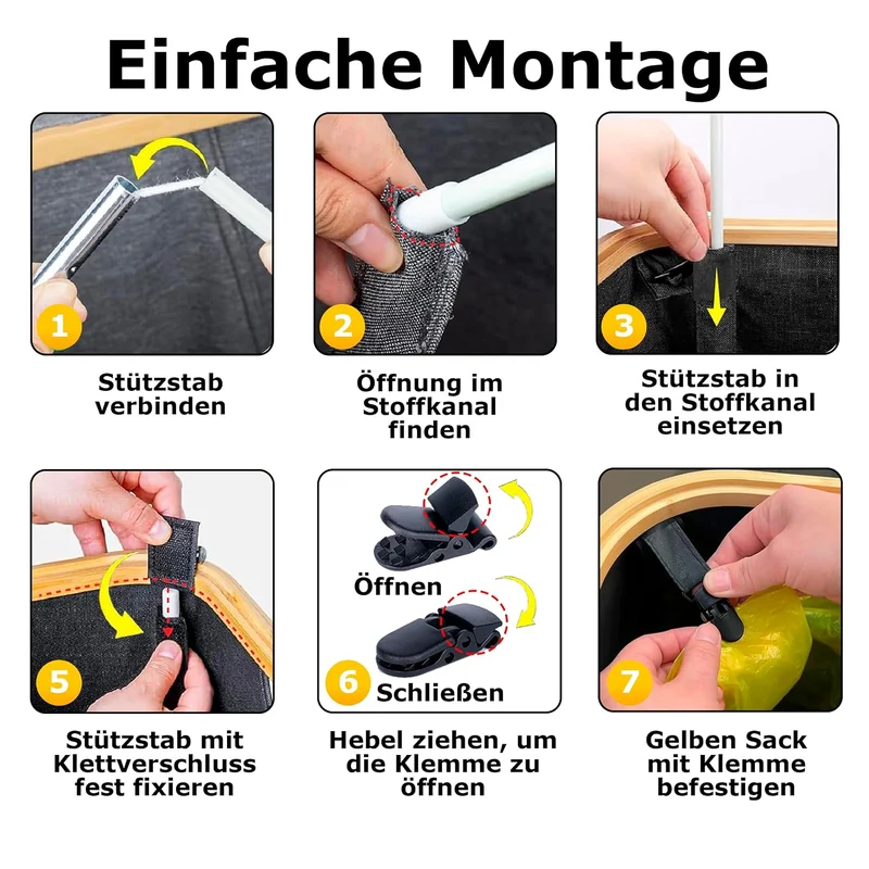 Gelber Sack Ständer Stabil mit Deckel und Innenbeutel– Mülleimer 70-120L für Gelbe Säcke & Recycling
