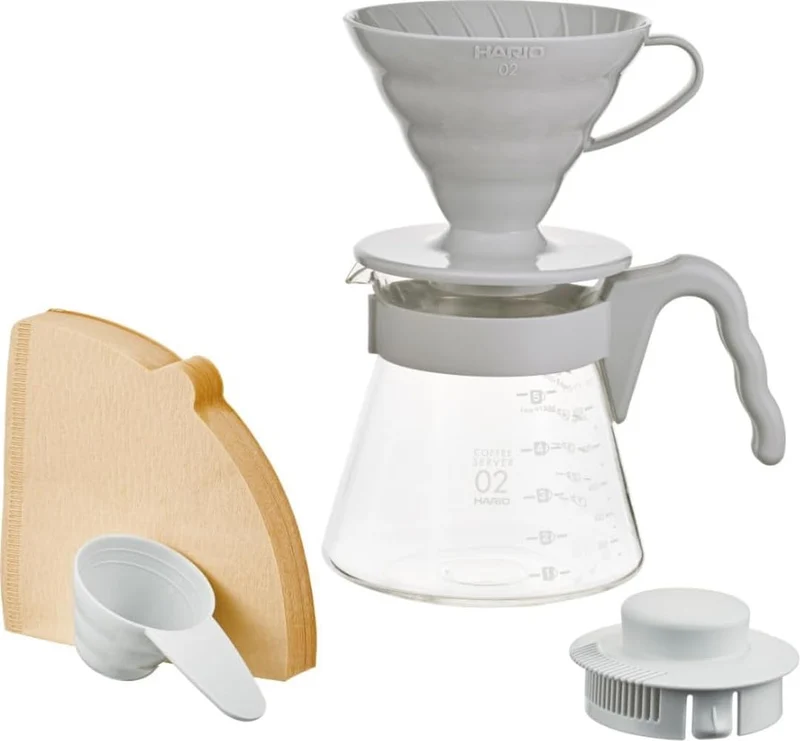 HARIO Kit V60 hellgraues Glas und PP 1-4 Tassen, Hellgrau