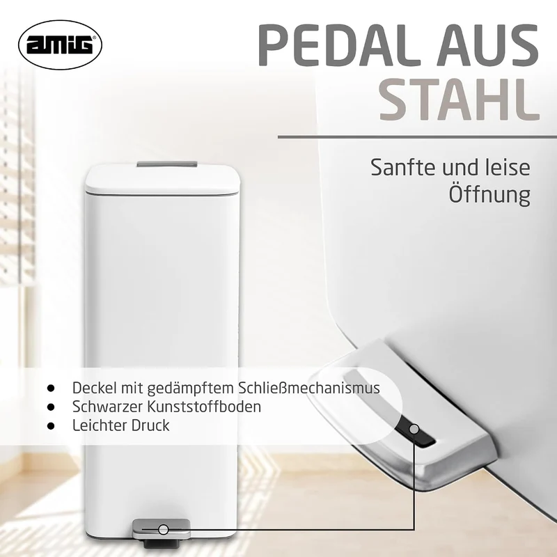 Amig - Mülleimer mit Pedal 30Liter - hygienische progressive Öffnung - für Haushaltsgebrauch - 27 x
