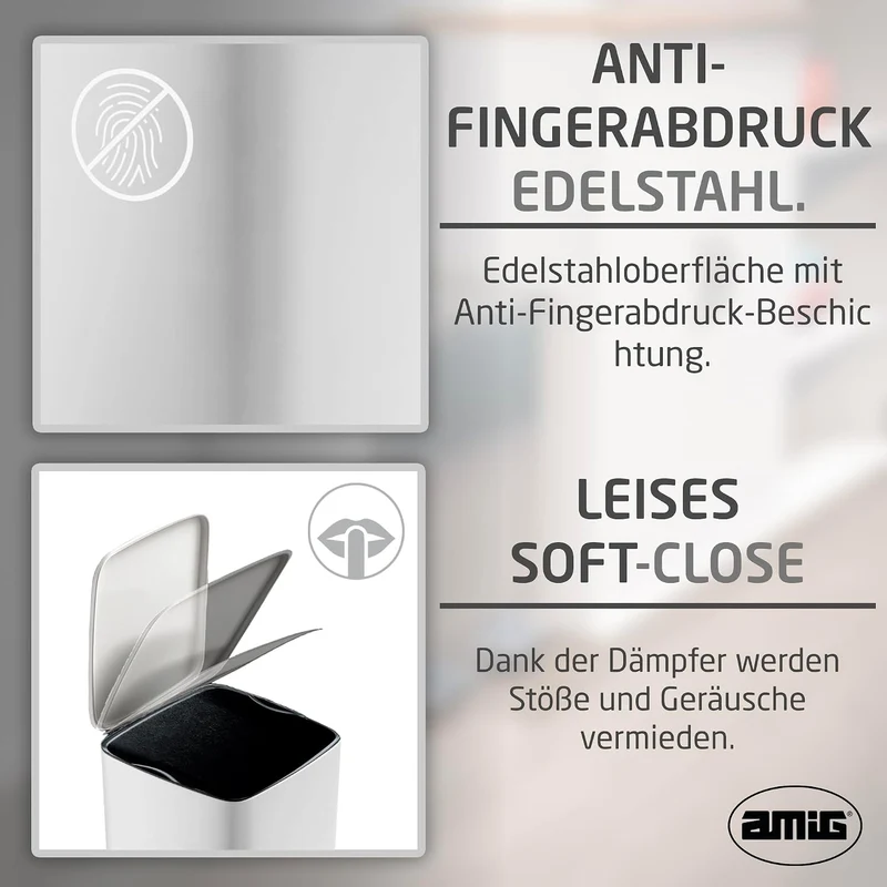 Amig - Mülleimer mit Pedal 30Liter - hygienische progressive Öffnung - für Haushaltsgebrauch - 27 x