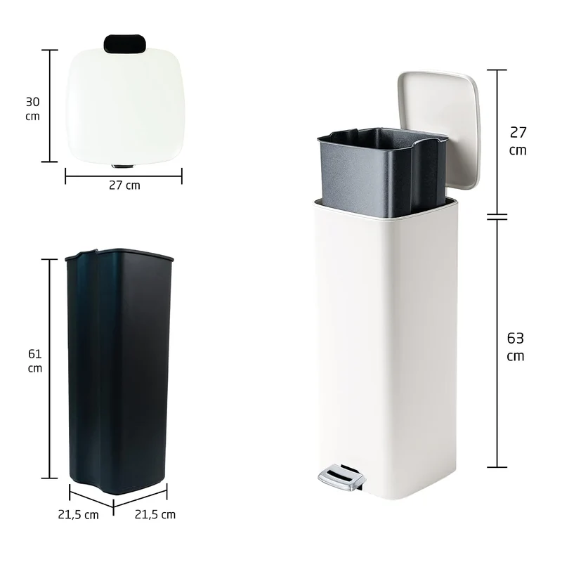 Amig - Mülleimer mit Pedal 30Liter - hygienische progressive Öffnung - für Haushaltsgebrauch - 27 x