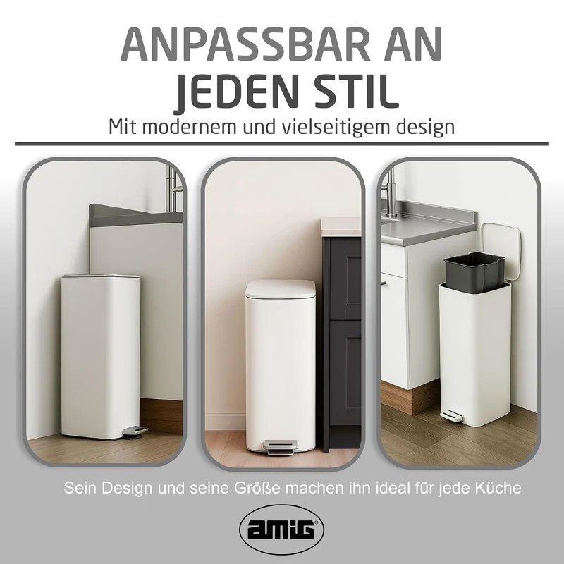 Amig - Mülleimer mit Pedal 30Liter - hygienische progressive Öffnung - für Haushaltsgebrauch - 27 x