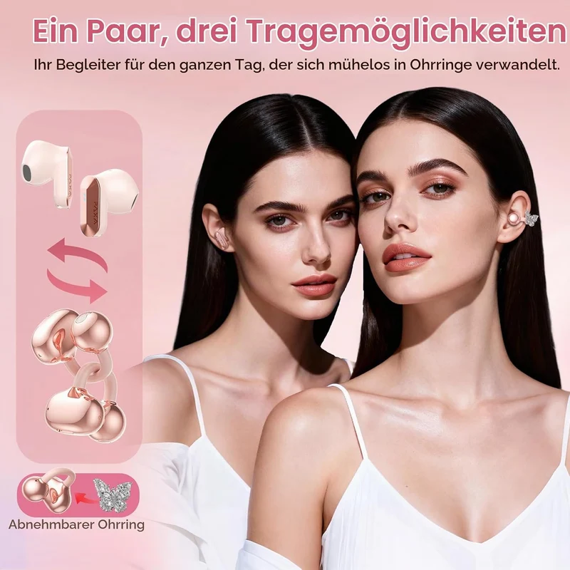 PAXA 3-in-1-Ohrringe Open Ear Kopfhörer, Stylische Modische Open Ear Kabellose Clip kopfhörer In Ear