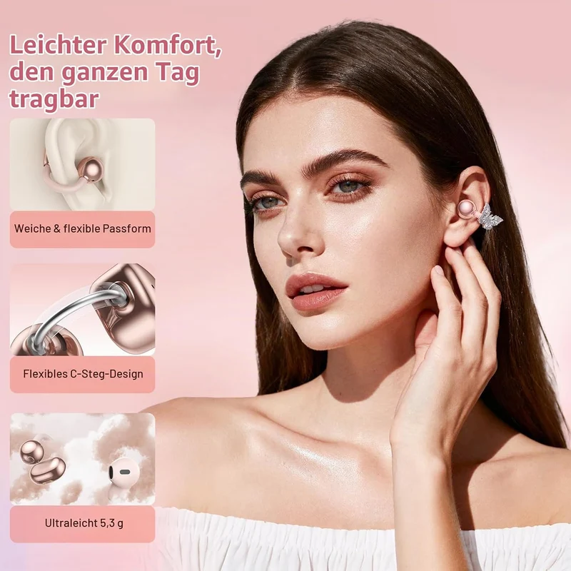 PAXA 3-in-1-Ohrringe Open Ear Kopfhörer, Stylische Modische Open Ear Kabellose Clip kopfhörer In Ear