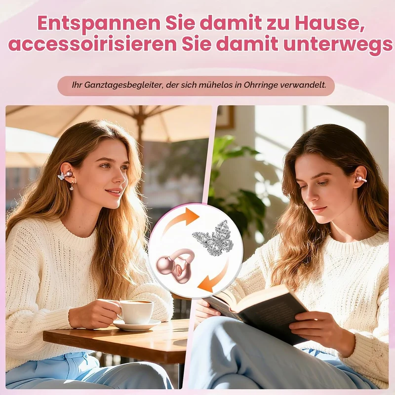 PAXA 3-in-1-Ohrringe Open Ear Kopfhörer, Stylische Modische Open Ear Kabellose Clip kopfhörer In Ear