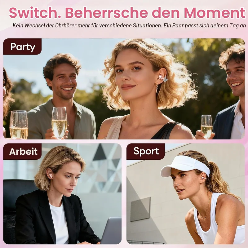 PAXA 3-in-1-Ohrringe Open Ear Kopfhörer, Stylische Modische Open Ear Kabellose Clip kopfhörer In Ear