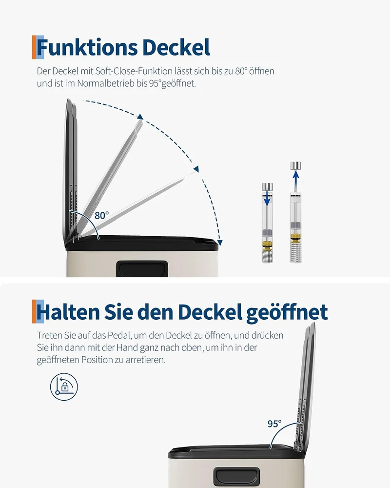 GarveeHome Mülleimer Küche, 2 x 15 L, Mülltrennsystem 2 Fächer, Edelstahl-Tretmülleimer mit 2 getren