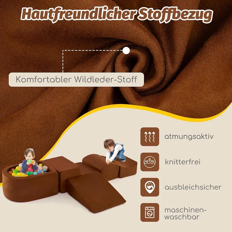FANTASK 5 TLG. Riesenbausteine mit Bällebad, Grossbausteine, Kletterblöcke Softbausteine zum Toben u