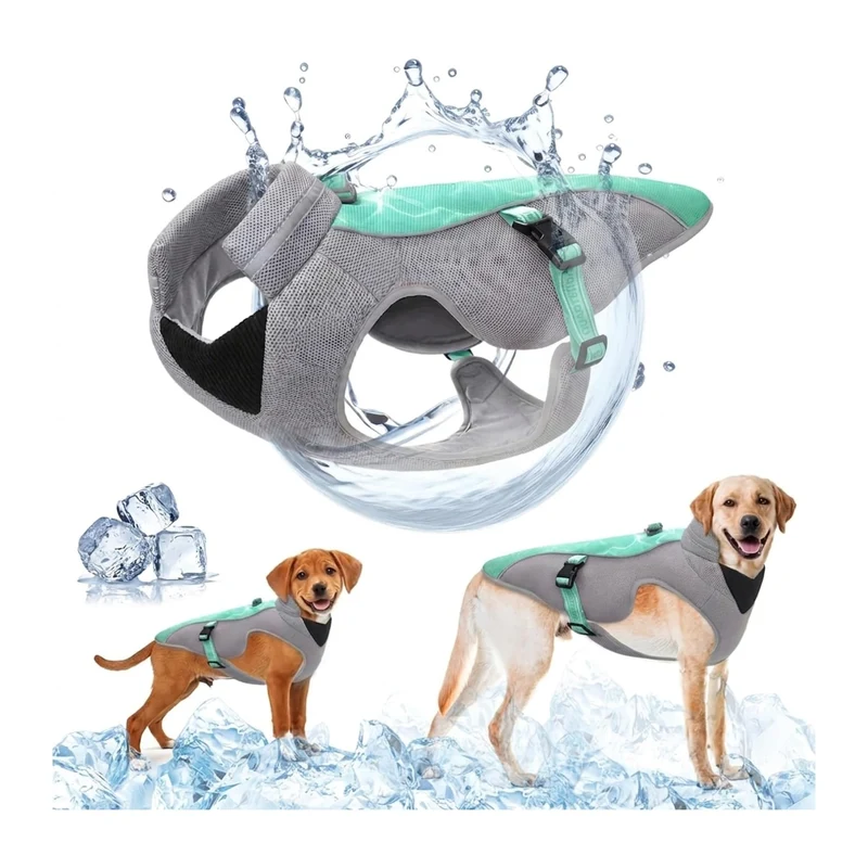 Verbesserte Hundekühlweste mit Sonnenschutz und reflektierenden Streifen, verstellbare Gurte für Lau
