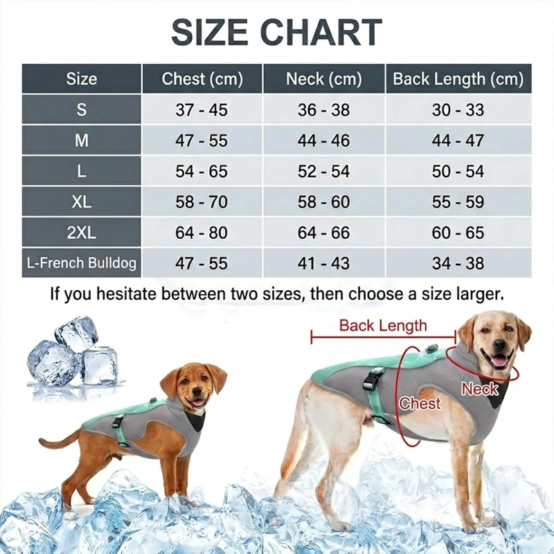 Verbesserte Hundekühlweste mit Sonnenschutz und reflektierenden Streifen, verstellbare Gurte für Lau