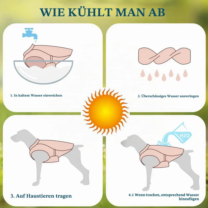 Verbesserte Hundekühlweste mit Sonnenschutz und reflektierenden Streifen, verstellbare Gurte für Lau