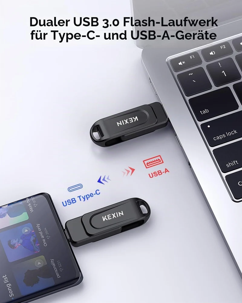 KEXIN USB C Stick 512GB USB 3.0 OTG, bis zu 130 MB/s, Dual-USB Type-C & USB-A Anschlüsse, Speicherst