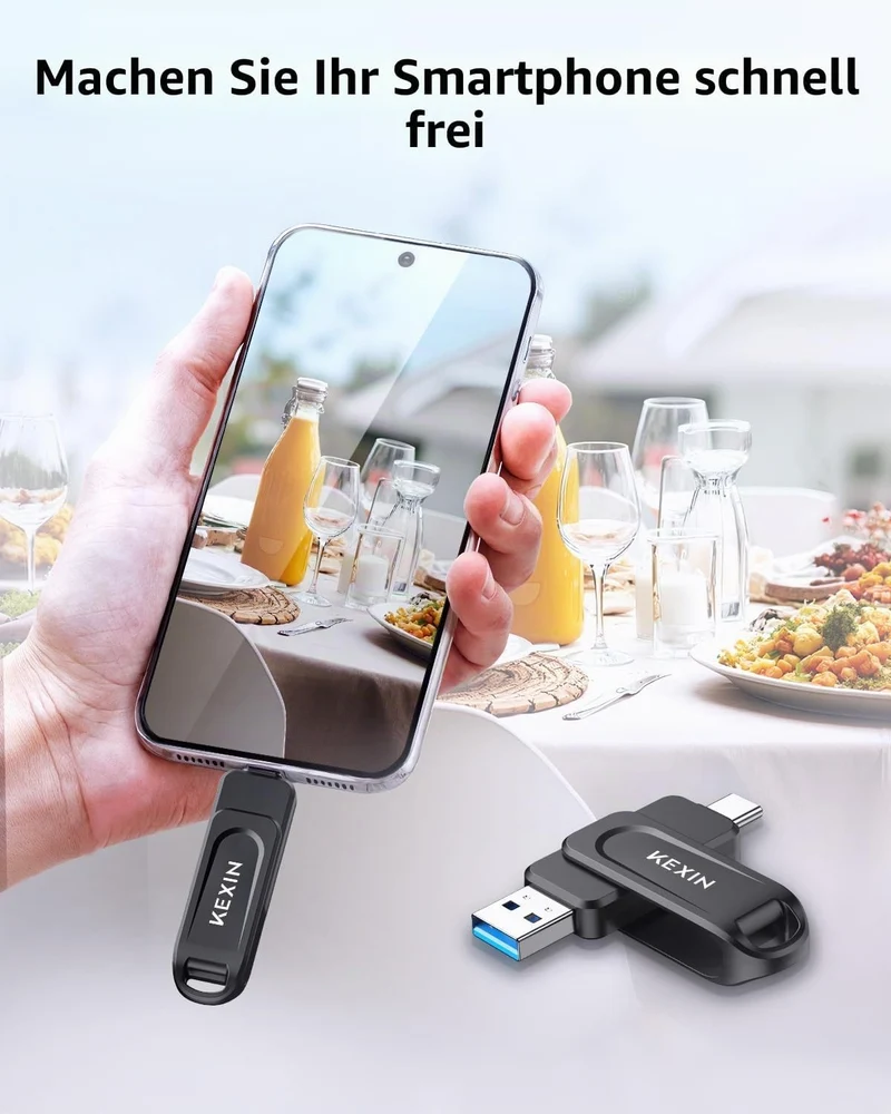 KEXIN USB C Stick 512GB USB 3.0 OTG, bis zu 130 MB/s, Dual-USB Type-C & USB-A Anschlüsse, Speicherst
