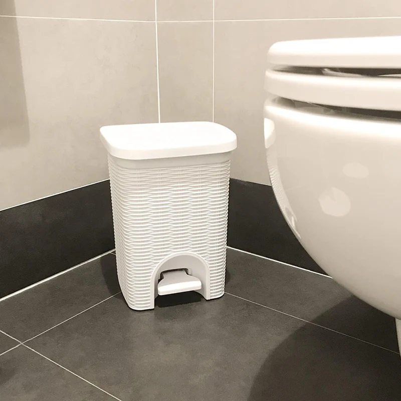 Stefanplast 30100 Abfalleimer, In Rattanoptik aus Kunststoff, 20,5 x 20,5 x 28 cm Weiss/Flyaway Orch
