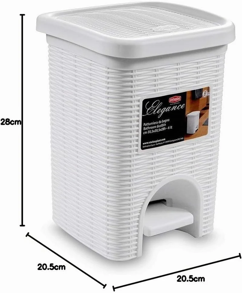 Stefanplast 30100 Abfalleimer, In Rattanoptik aus Kunststoff, 20,5 x 20,5 x 28 cm Weiss/Flyaway Orch