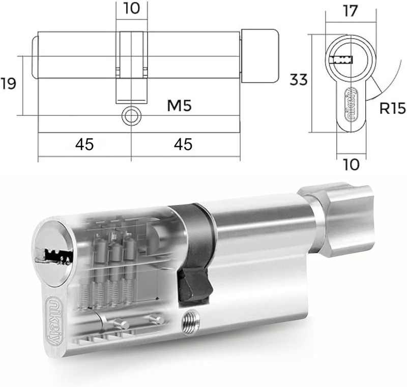 Schliesszylinder 45/45 mm mit 10 Einzelschlüsseln, Set mit 4 Doppelzylindern mit Knauf, 8 Schrauben,