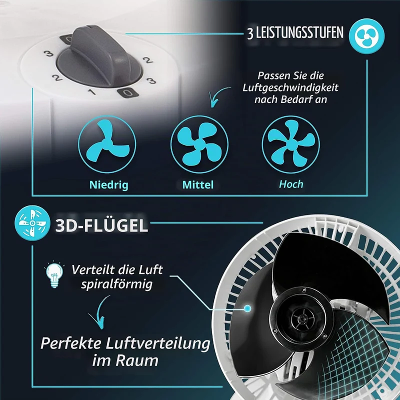 Iris Ohyama Woozoo, Leiser, leistungsstarker & tragbarer Tischventilator, 13m², Reichweite 13m, Vert