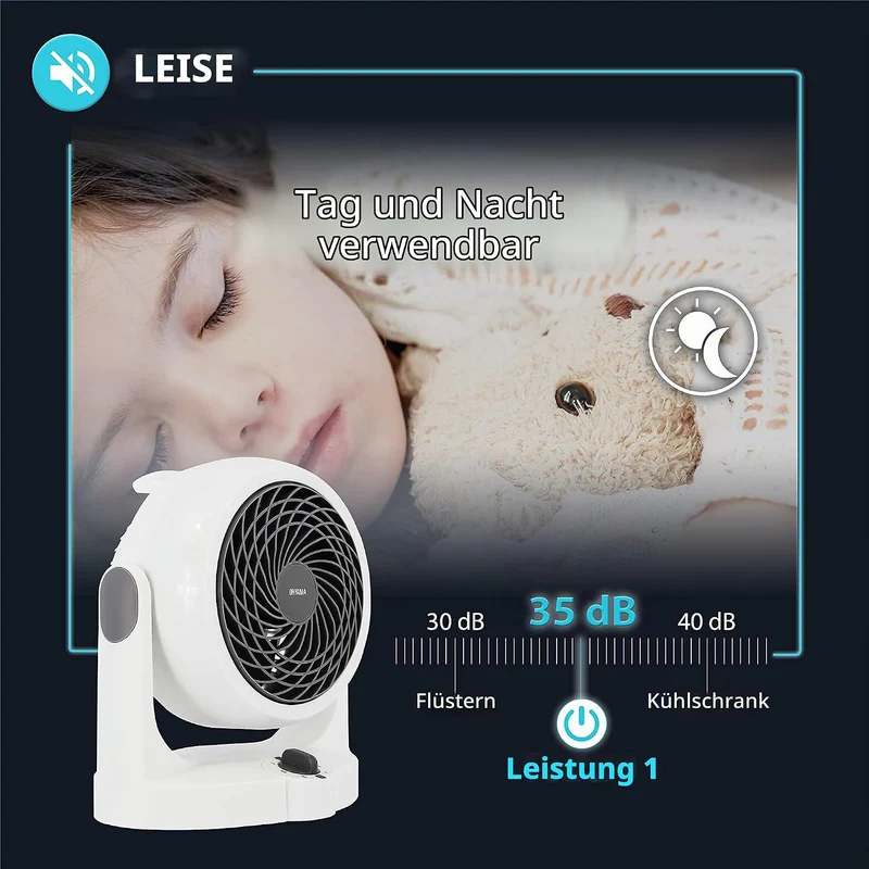 Iris Ohyama Woozoo, Leiser, leistungsstarker & tragbarer Tischventilator, 13m², Reichweite 13m, Vert