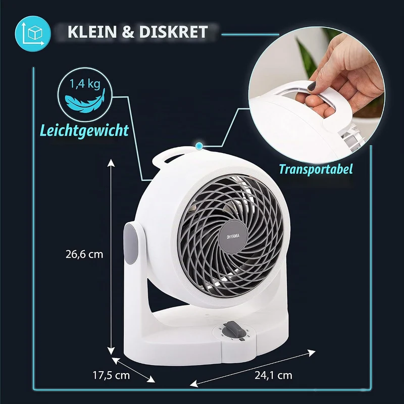 Iris Ohyama Woozoo, Leiser, leistungsstarker & tragbarer Tischventilator, 13m², Reichweite 13m, Vert