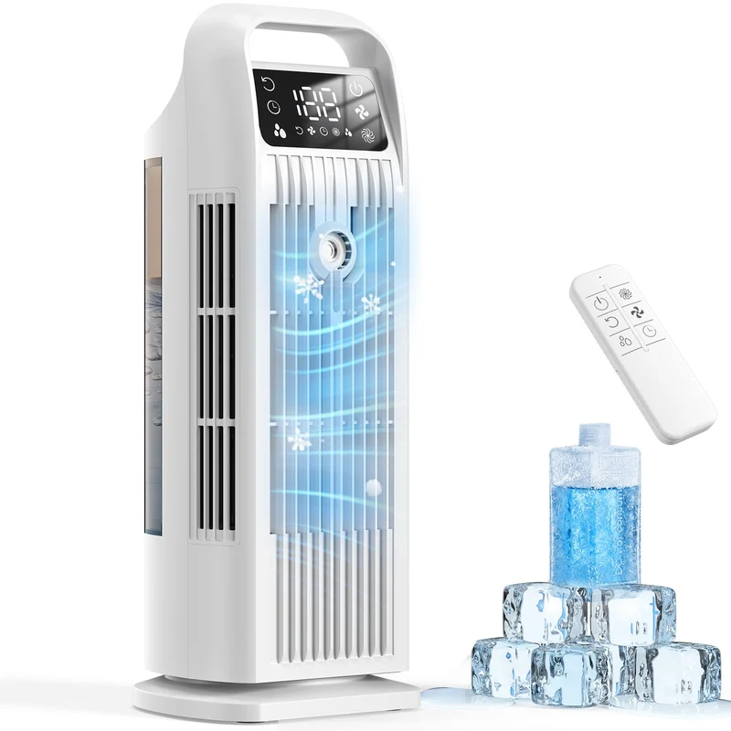 Mobile Klimaanlage ohne Abluftschlauch 6-in-1, Luftkühler mit Wasserkühlung & 1200ml Tank, 7m/s Turb