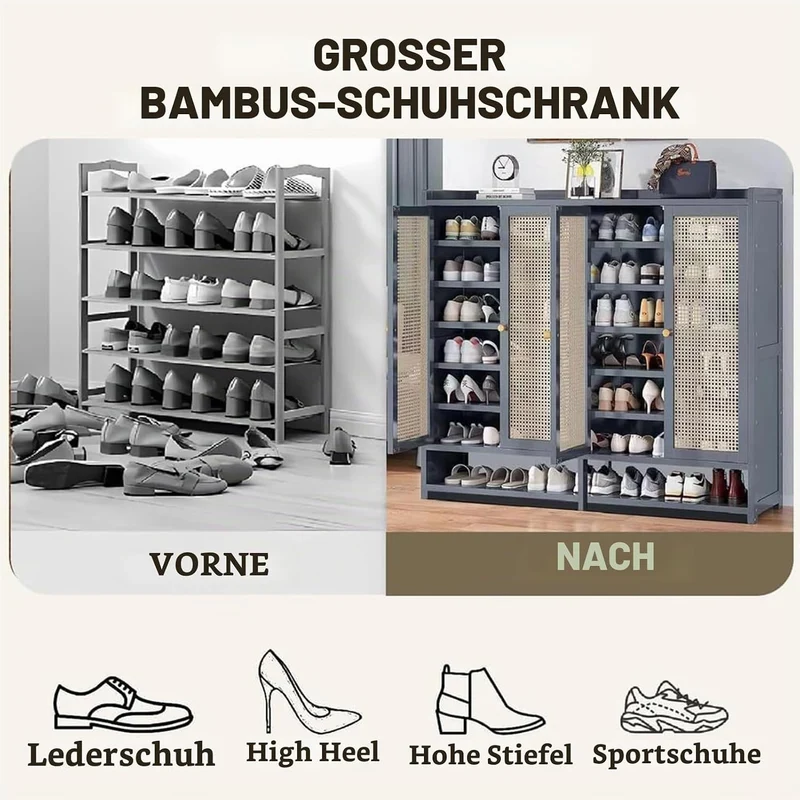 Generisch Schuhschrank Holz mit Korbgeflecht-Türen Moderner Bambus Schuhschränke Schuhschrank Schmal
