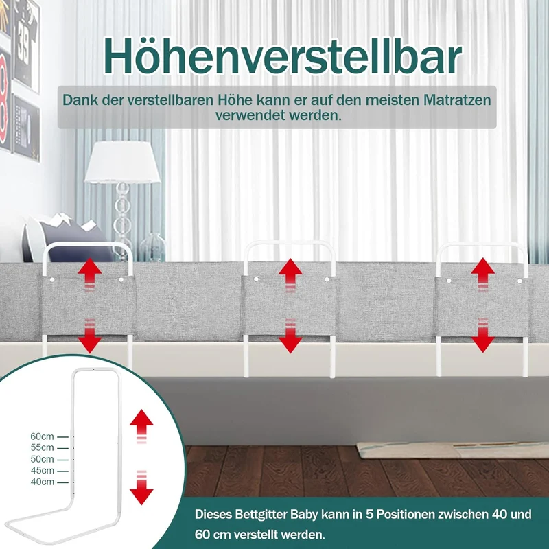 ACXIN Bettgitter Baby Verformbar Bettschutzgitter Rausfallschutz Bett Bettgitter Verstellbare Höhenv