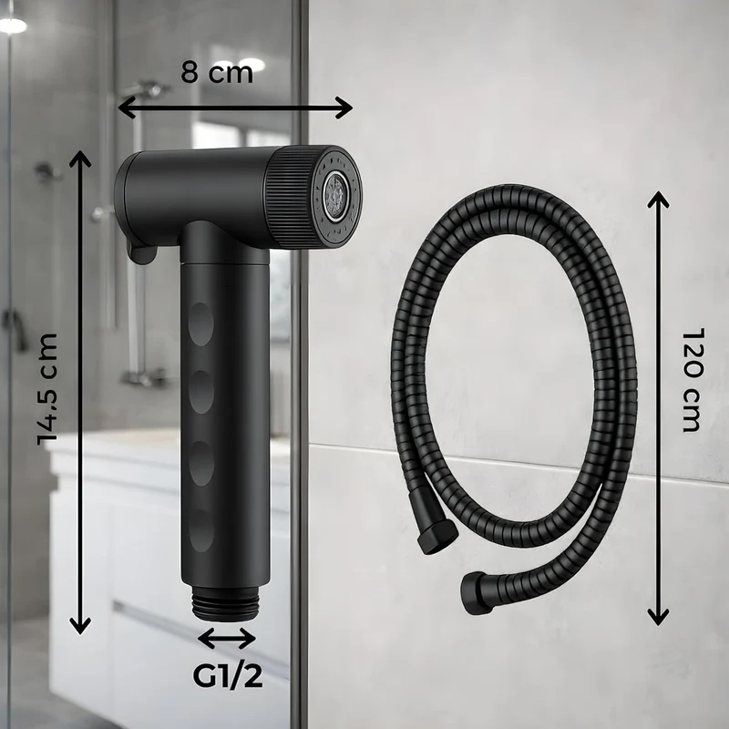 WC Handbrause mit Filter, wassersparende Intimdusche – schwarze Toilettendusche für Toilette mit 2 S