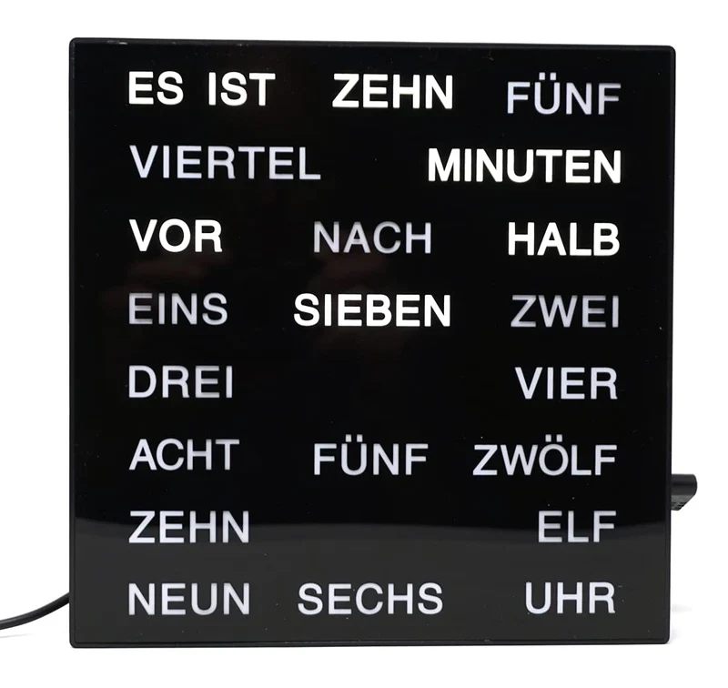 Uhr mit Deutscher LED Wort Anzeige Wortuhr schwarz 20x20 cm Tischuhr Wanduhr