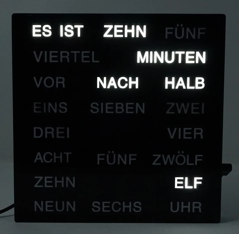 Uhr mit Deutscher LED Wort Anzeige Wortuhr schwarz 20x20 cm Tischuhr Wanduhr