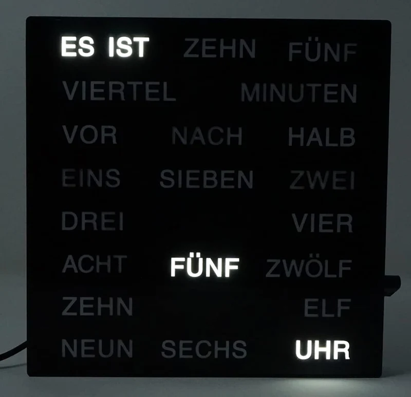Uhr mit Deutscher LED Wort Anzeige Wortuhr schwarz 20x20 cm Tischuhr Wanduhr