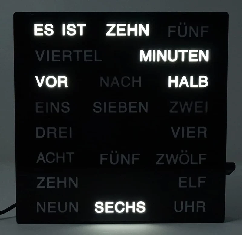 Uhr mit Deutscher LED Wort Anzeige Wortuhr schwarz 20x20 cm Tischuhr Wanduhr