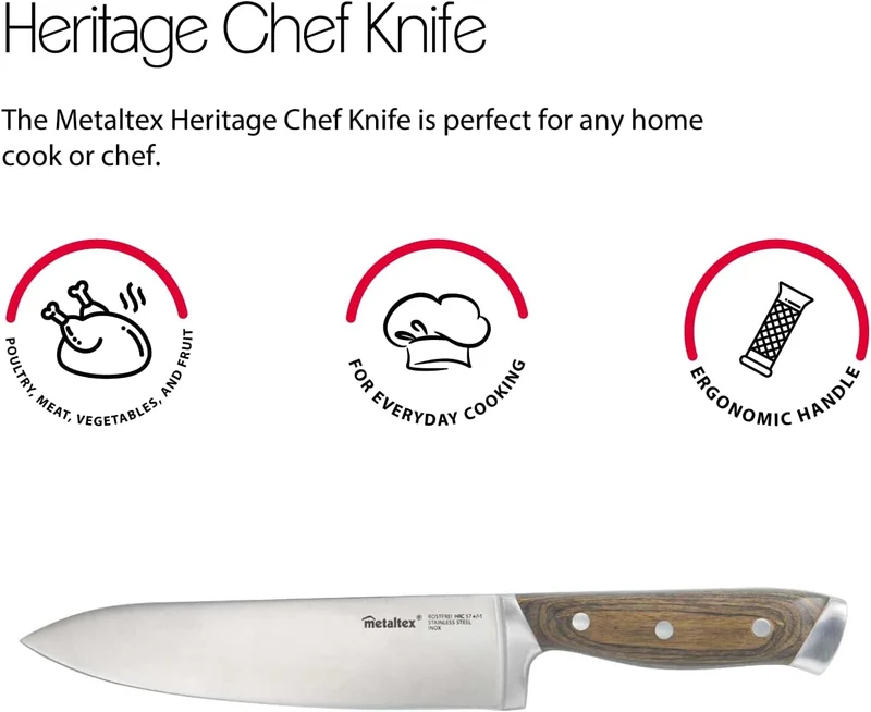 Metaltex Heritage Kochmesser Heritage Line mit Holzgriff und Klinge 20,5 cm