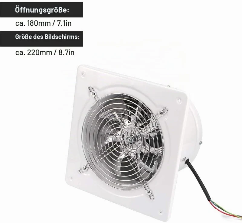 Ventilator Absaugventilator,20 V 180 mm Badlüfter Leiser mit Rücklaufklappe Leistungsstarke Wandvent