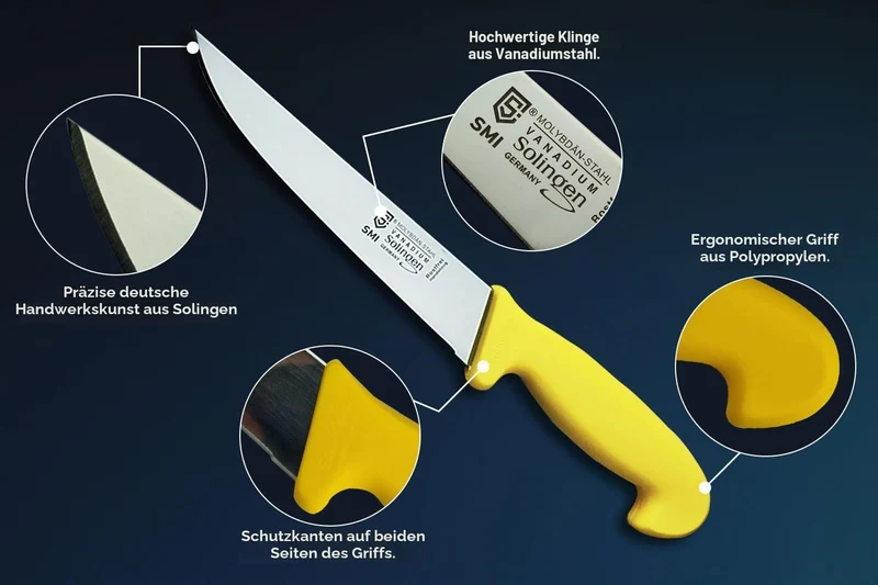 SMI 3 Stück Küchenmesser Set Solingen Metzgermesser Wetzstahl Fleischermesser Kochmesser Schlachterm