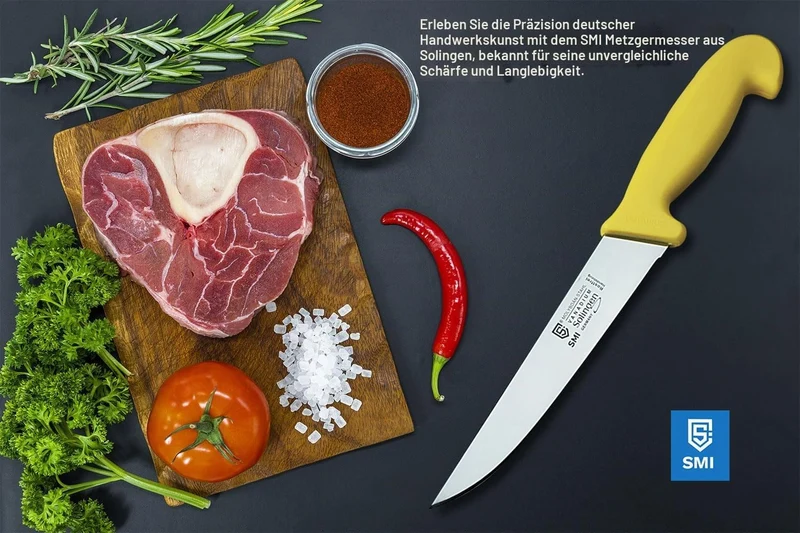 SMI 3 Stück Küchenmesser Set Solingen Metzgermesser Wetzstahl Fleischermesser Kochmesser Schlachterm