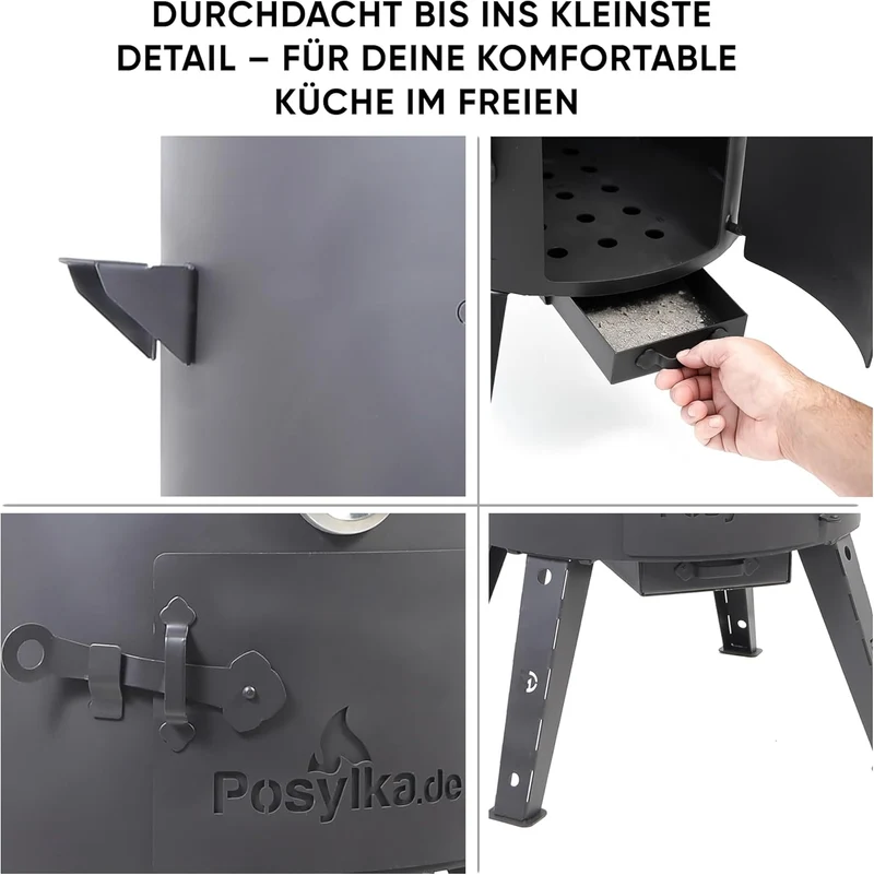 Utschak Feuerofen Ø 49 cm & Gusseisen-Kasan 22 L | Kazan-Set mit Deckel | Usbekischer Kochtopf für G