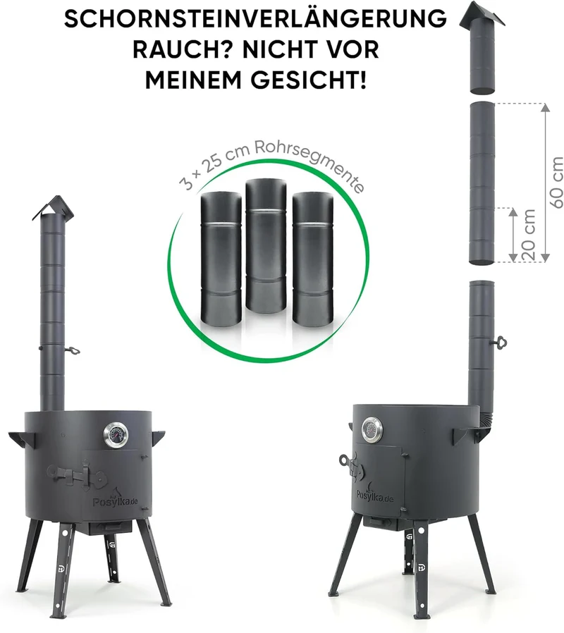 Utschak Feuerofen Ø 49 cm & Gusseisen-Kasan 22 L | Kazan-Set mit Deckel | Usbekischer Kochtopf für G