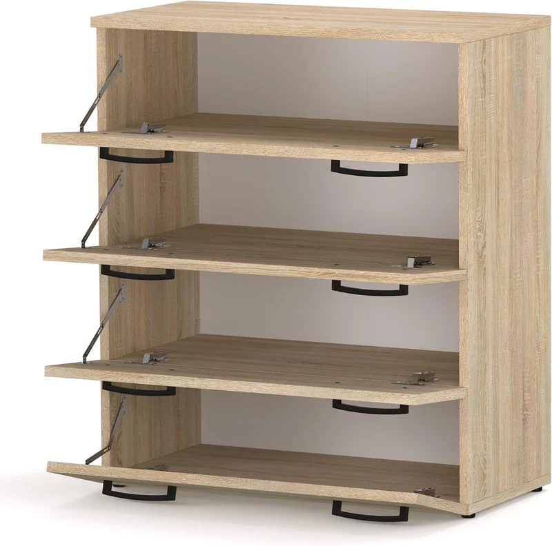 MRBLS_HOME Schuhschrank 71,2 x 82,9 x 35 cm (B/H/T) – Schmale Kommode mit 4 Klappen - Aufbewahrungsk