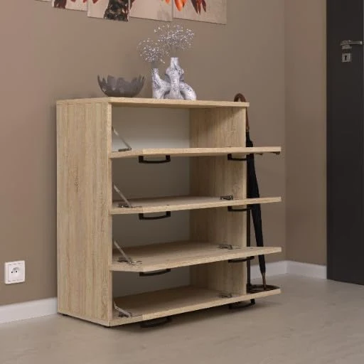 MRBLS_HOME Schuhschrank 71,2 x 82,9 x 35 cm (B/H/T) – Schmale Kommode mit 4 Klappen - Aufbewahrungsk